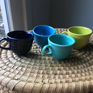 set of four contemporary fiestaware teacups - assorted blues/greens
